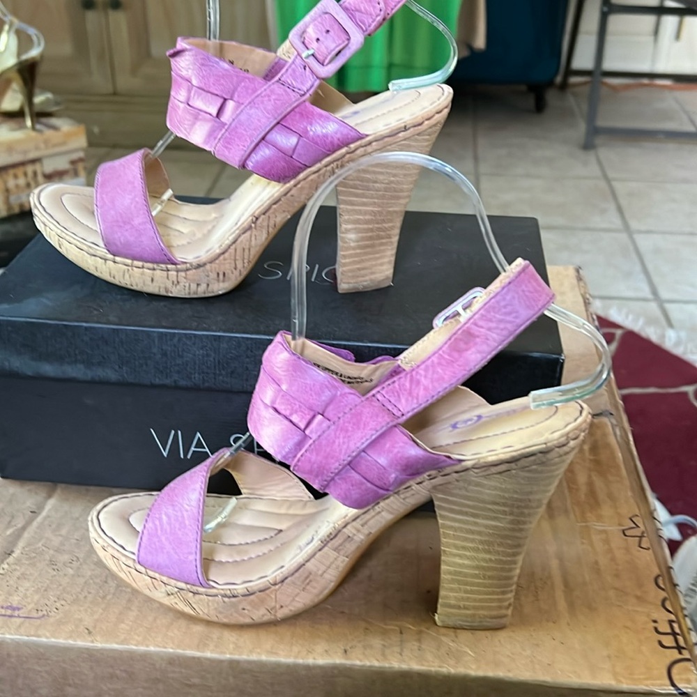 Born Crown Platform Cork and Leather Sandals in Violet Pink Sz 8 - Picture 3 of 14